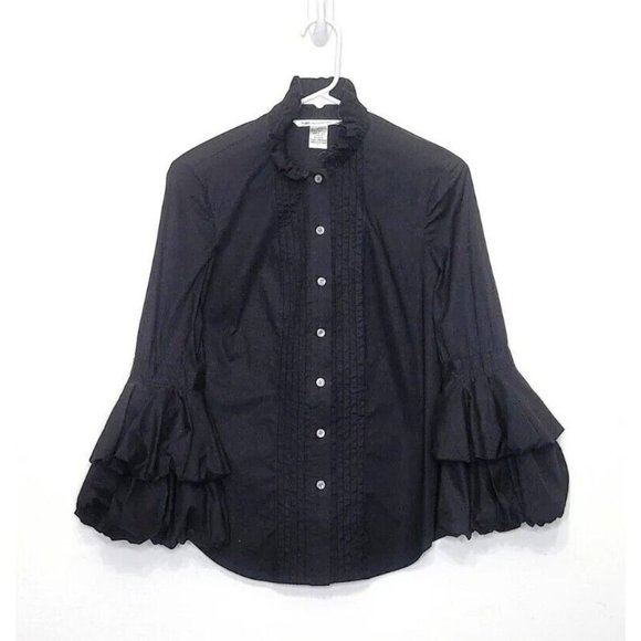Diane Von Furstenberg Tops - Diane Von Furstenberg Black GOYA Button Down Shirt Ruffle Top Puff Sleeve Size 6